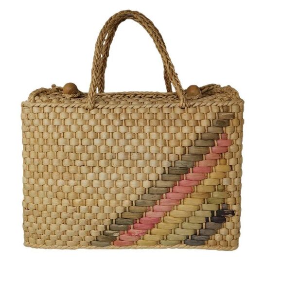 Large Vintage Weaved Natural Fiber Basket Bag - Picture 1 of 2